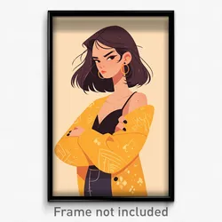 Art Poster - Woman Feeling Annoyance Wearing Crafty Yellow Cardigan (Print)