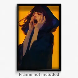 Art Poster - Woman Feeling Yawning Wearing Original Hooded Cape (Print)