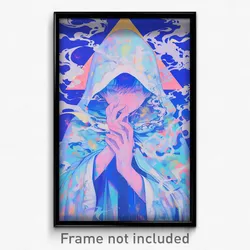 Anime Art Poster - Boy Feeling Schadenfreude Wearing Hearty Blue Cloak (Print)