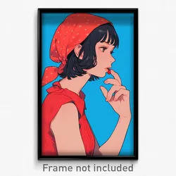 Anime Art Poster - Woman Feeling Distracted Wearing Cherry Bandana (Print)