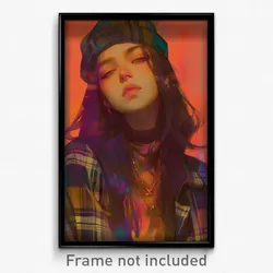 Art Poster - Girl Feeling Puzzled Wearing Unkempt Plaid Headwear (Print)