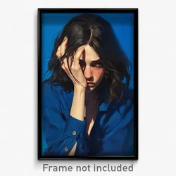 Art Poster - Woman Feeling Demoralized Wearing Tasteful Blue Shirt