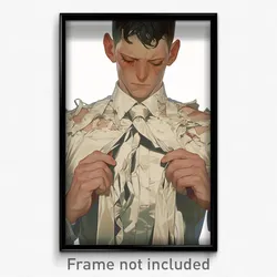 Art Poster - Boy Feeling Nervous Wearing Tattered White Necktie (Print)