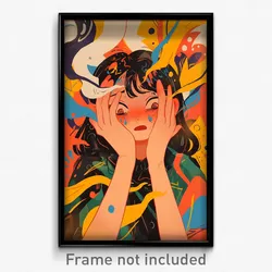 Anime Art Poster - Woman Feeling Annoyed Wearing Classic Orange Ribbon (Print)