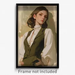 Art Poster - Woman Feeling Mystified Wearing Prestigious Green Vest (Print)