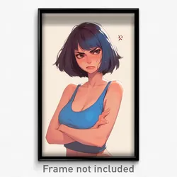 Anime Art Poster - Woman Feeling Irritated, Heartfelt Blue Tank Top (Print)