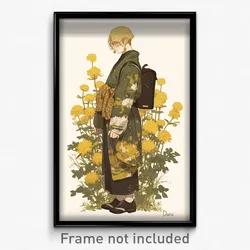 Anime Art Poster - Man Feeling Pensiveness, Simplistic Dress Flower (Print)