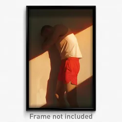 Art Poster - Man Feeling Unsure Wearing Imaginary Red Shorts (Print)