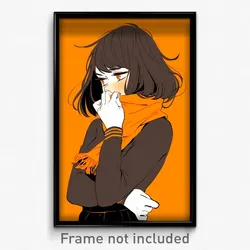 Anime Art Poster - Girl Feeling Insecurity, Orange Black Neckerchief (Print)