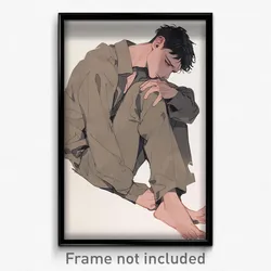 Anime Art Poster - Man Feeling Depressed Wearing Jagged Brown Bodysuit (Print)