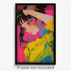 Anime Art Poster - Girl Feeling Frustrated, Tremendous Yellow Scrunchie (Print)