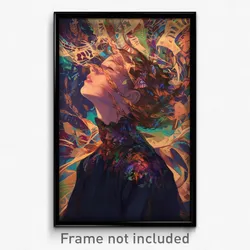 Art Poster - Girl Feeling Joy Wearing Warped Leaf Hair Ornament (Print)