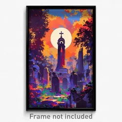 Art Poster - Famous Cemetery (Psychedelic Trippy Weird 11x17 Print)