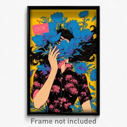 Art Poster - Woman Feeling Powerless Wearing Colorful Blue Flower (Print)