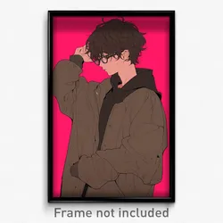 Anime Art Poster - Boy Feeling Self Confident, Quirky Black Framed Eyewear