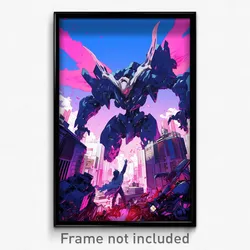 Art Poster - A Massive Mech Warrior Battling A Giant Monster In The Heart Of A