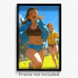 Art Poster - Girls Feeling Joy Wearing Running Blue Jacket
