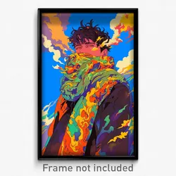 Anime Art Poster - Boy Feeling Self Confident, Adventurous Multicolored Scarf