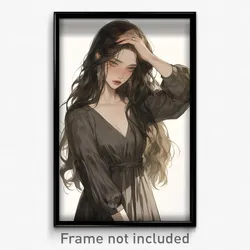 Anime Art Poster - Girl Feeling Depressed Wearing Luxurious Grey Dress (Print)