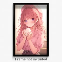 Anime Art Poster - Girl Feeling Sullenness Wearing Headpating Pink Shirt