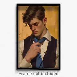 Art Poster - Man Feeling Contentment Wearing Artistic Blue Necktie (Print)