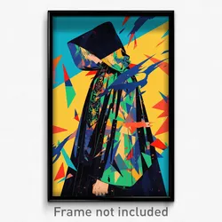 Anime Art Poster - Boy Feeling Undermined Wearing Triangular Black Cloak (Print)