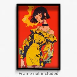 Anime Art Poster - Woman Feeling Disheartened Wearing Ablaze Yellow Choker