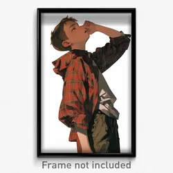 Anime Art Poster - Boy Feeling Negative Wearing Quirky Plaid (Print)