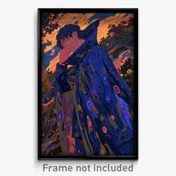 Anime Art Poster - Man Feeling Stuck Wearing Drab Blue Cape (Print)