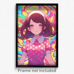 Anime Art Poster - Girl Feeling Happiness Wearing Striped Pink Collar (Print)