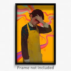 Art Poster - Boy Feeling Disgruntled Wearing Aged Yellow Apron (Print)