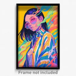 Anime Art Poster - Girl Feeling Offended, Well Groomed Vertical Striped Shirt