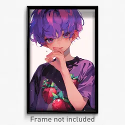 Anime Art Poster - Boy Feeling Aversion Wearing Adorable Purple Shirt (Print)