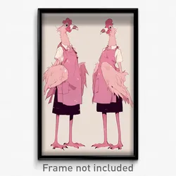 Anime Art Poster - Real Birds Feeling Gloomy Wearing Glaring Pink Apron