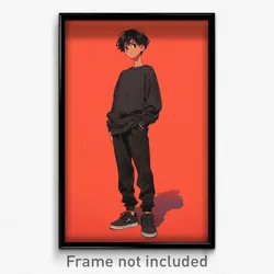 Anime Art Poster - Boy Feeling Empathy Wearing Modest Black Pants (Print)