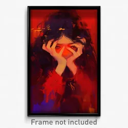 Art Poster - Girl Feeling Remorse Wearing Sophisticated Red Dress (Print)
