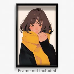 Anime Art Poster - Girl Feeling Kind Wearing Imperfect Yellow Scarf