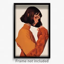 Art Poster - Woman Feeling Disheartened Wearing Crafty Orange Sleeves (Print)
