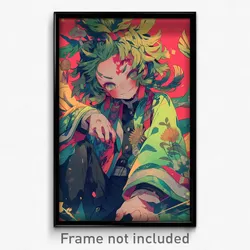 Anime Art Poster - Boy Feeling Dejection Wearing Adorable Green Kimono (Print)