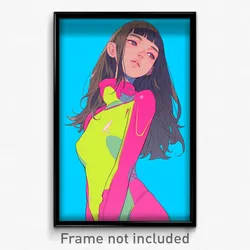 Art Poster - Girl Feeling Boredom Wearing Cheery Wetsuit (Print)