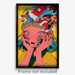 Anime Art Poster - Girl Feeling Unnerved Wearing Antique Santa Hat (Print)