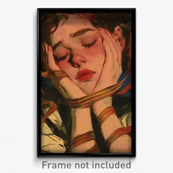 Art Poster - Girl Feeling Woe Wearing Pretty Striped Ribbon (Print)