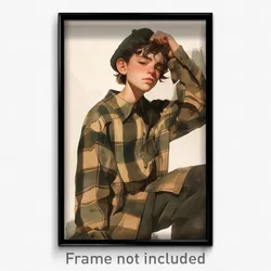 Art Poster - Boy Feeling Dread Wearing Hard To Find Plaid Headwear (Print)