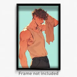 Anime Art Poster - Men Feeling Expectancy Wearing Tan Tank Top