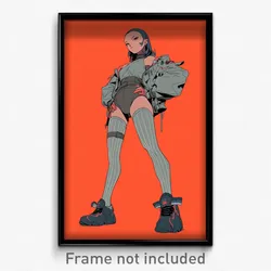 Anime Art Poster - Woman Feeling Confident, Immaculate Vertical Striped Legwear