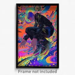 Art Poster - Boy Feeling Jubilation Wearing Complex Black Leotard (Print)