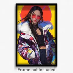 Art Poster - Woman Feeling Hatred Wearing Cherry Fur Trimmed Jacket (Print)