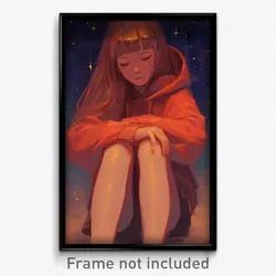 Anime Art Poster - Girl Feeling Pity Wearing Simplistic Red Hoodie (Print)