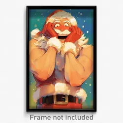 Art Poster - Man Feeling Excitement Wearing Silver Santa Gloves (Print)