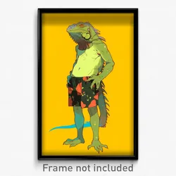 Anime Art Poster - Iguana Feeling Rattled Wearing Livid Green Shorts